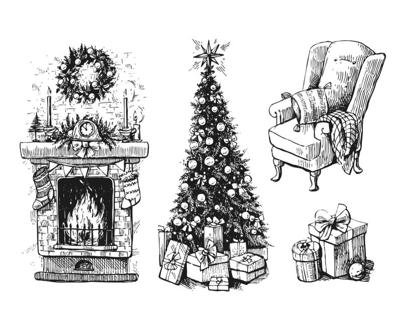 Нарисовать камин с креслом