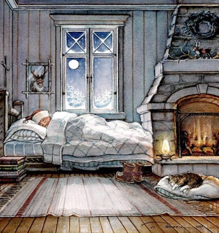 Камин нарисованный на стене красками