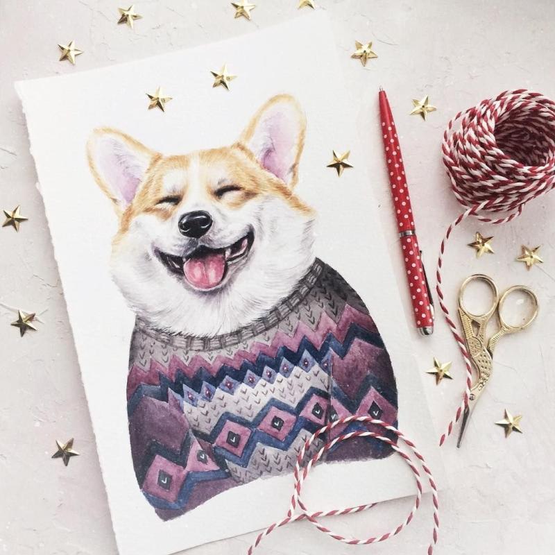 Корги акварель иллюстрация