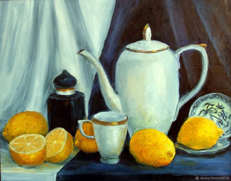Натюрморт с лимоном живопись