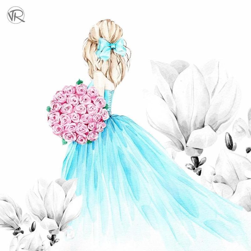 Девушка цветы акварель