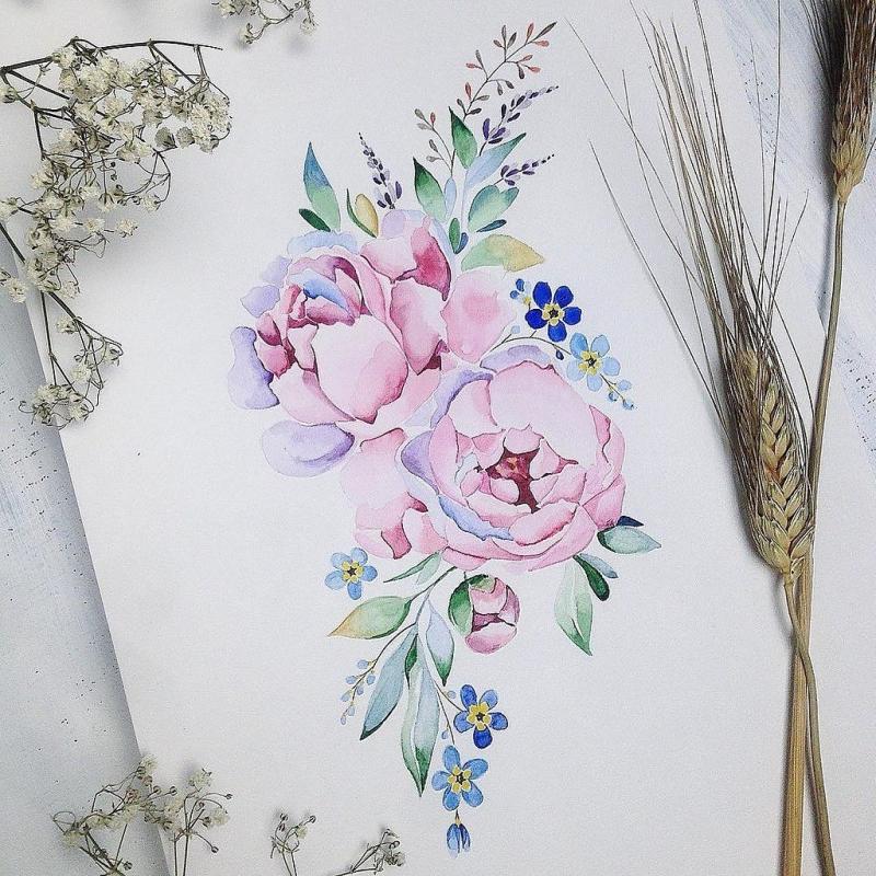 Цветы акварель эскиз