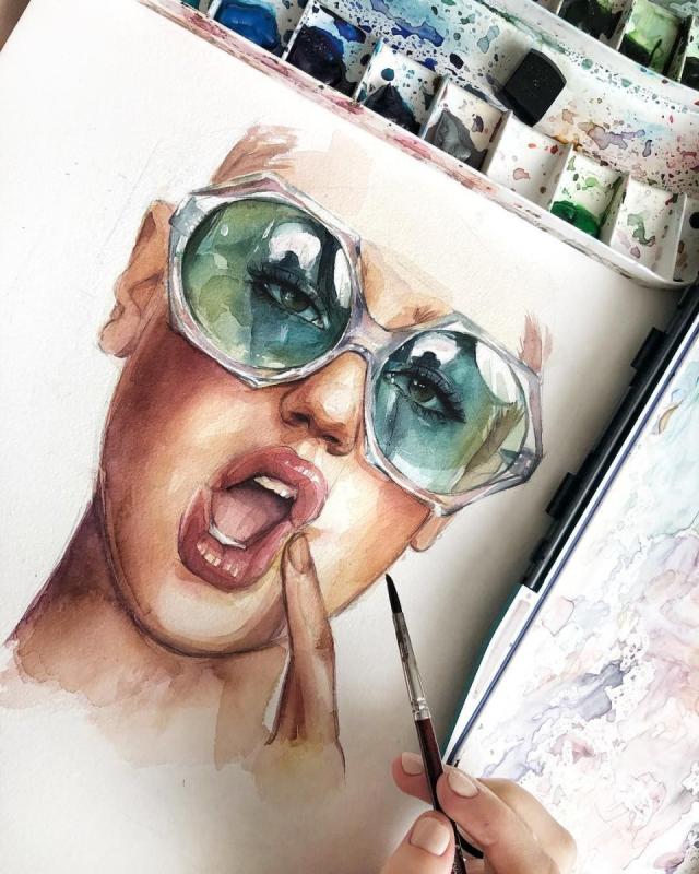 Картина акрилом девушка