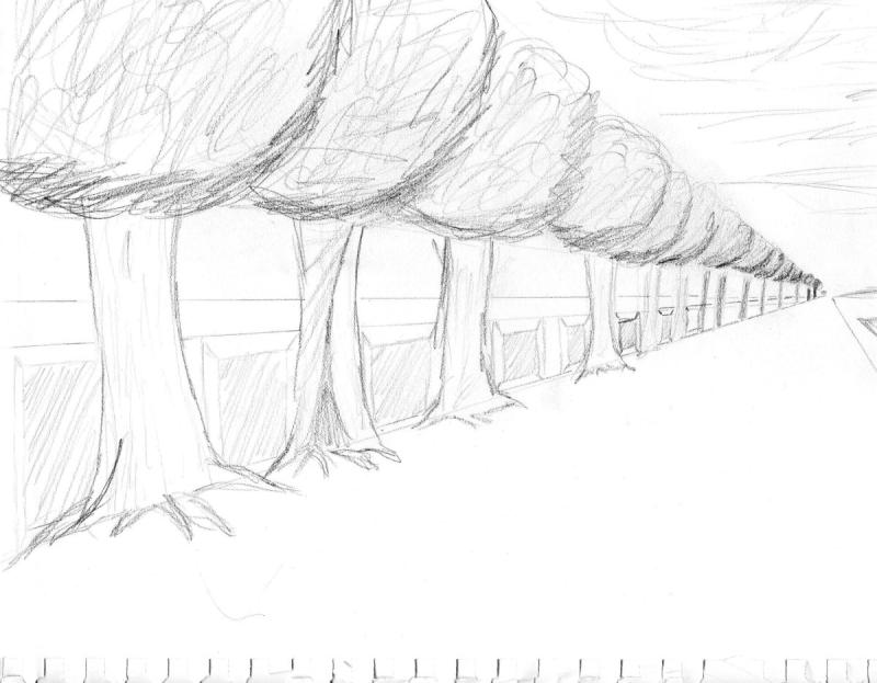 Пейзаж простым карандашом