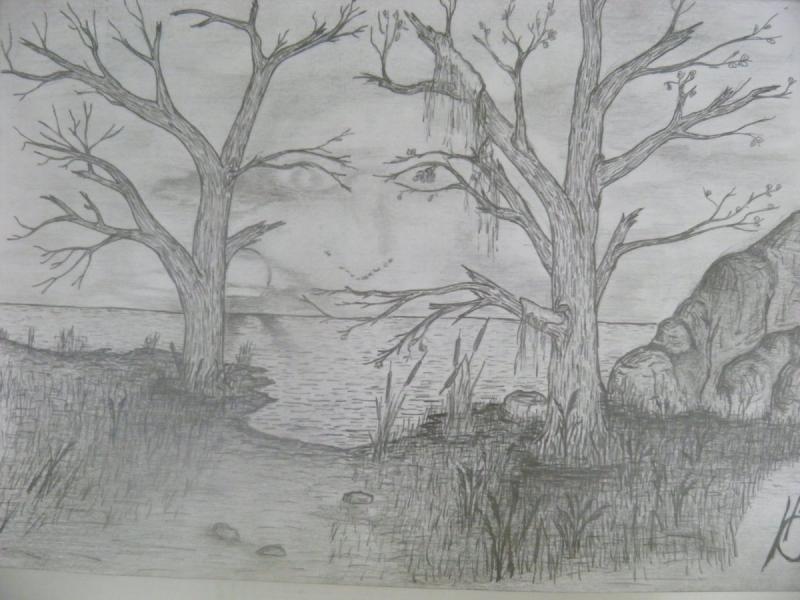 Пейзаж простым карандашом