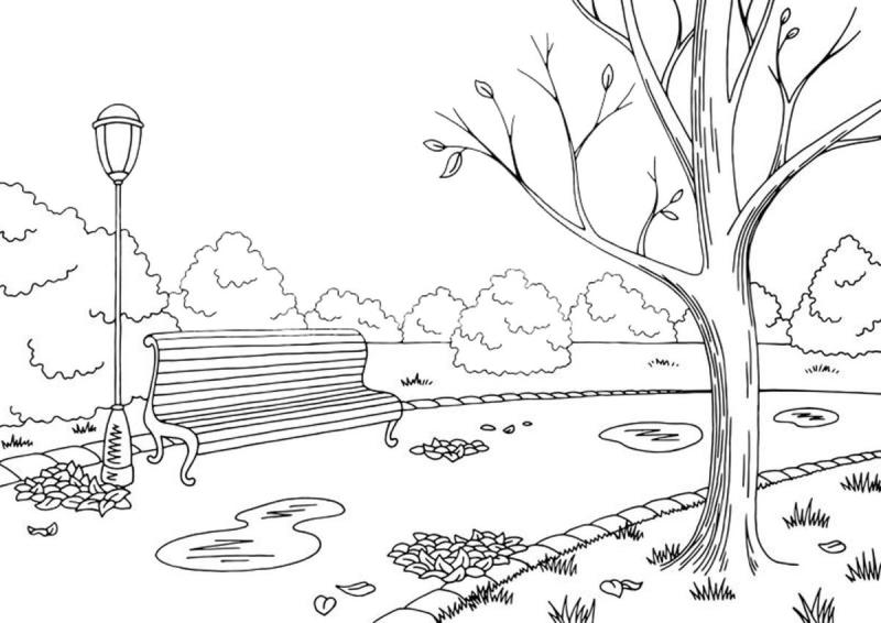 Осенний пейзаж карандашом