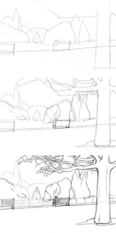 Осенний пейзаж карандашом для срисовки74