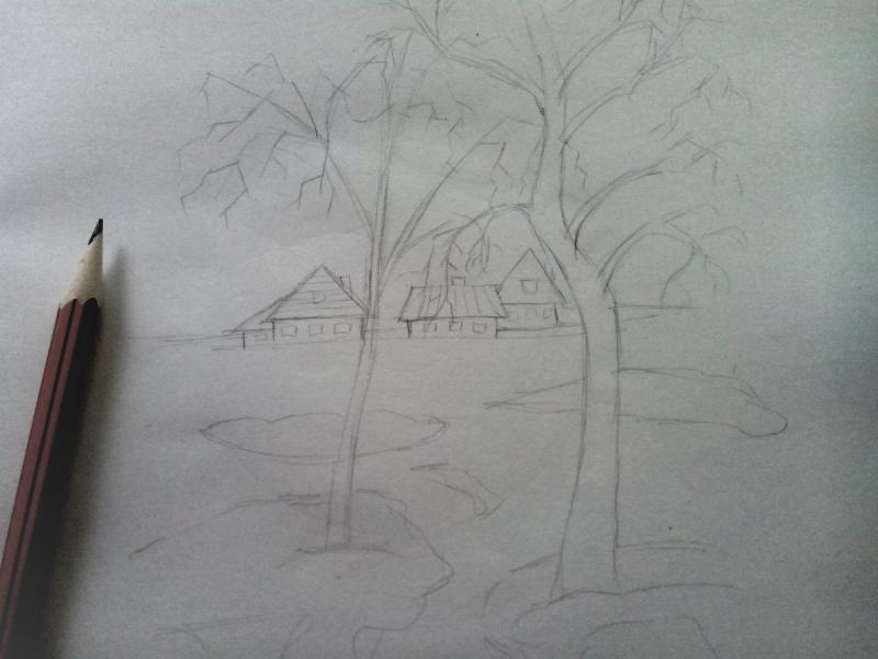 Осенний пейзаж для срисовки