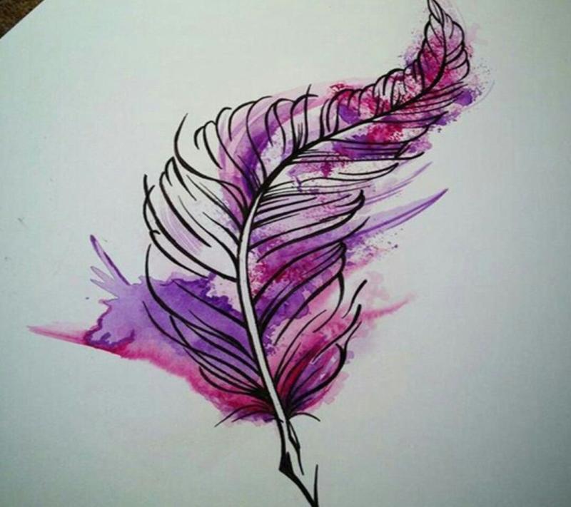 Перо с бусинками акварель эскиз