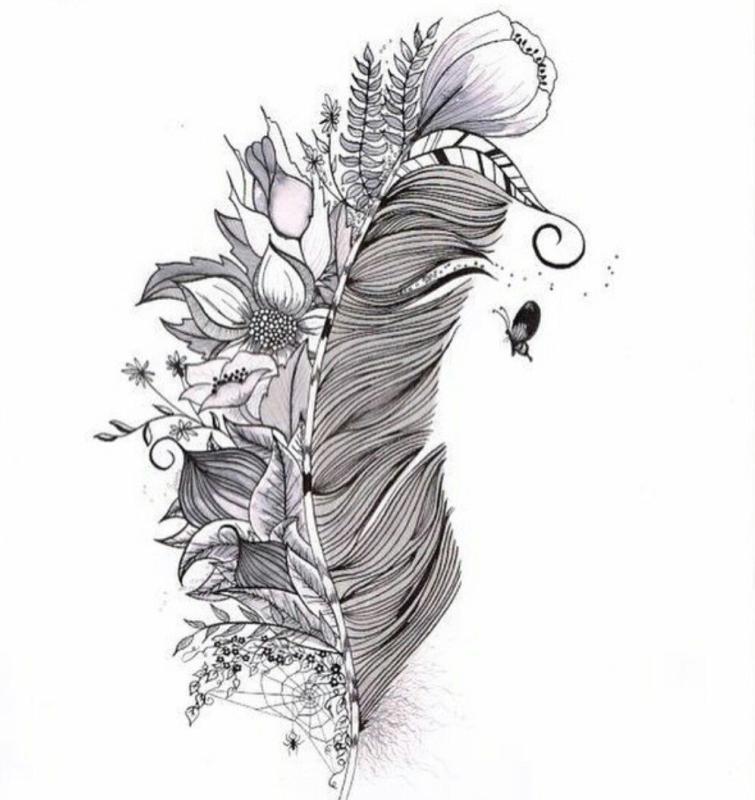 Мини тату перо контур