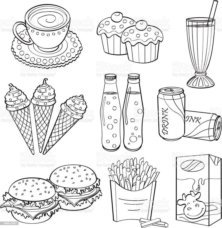 Набор напитков для куклы раскраска