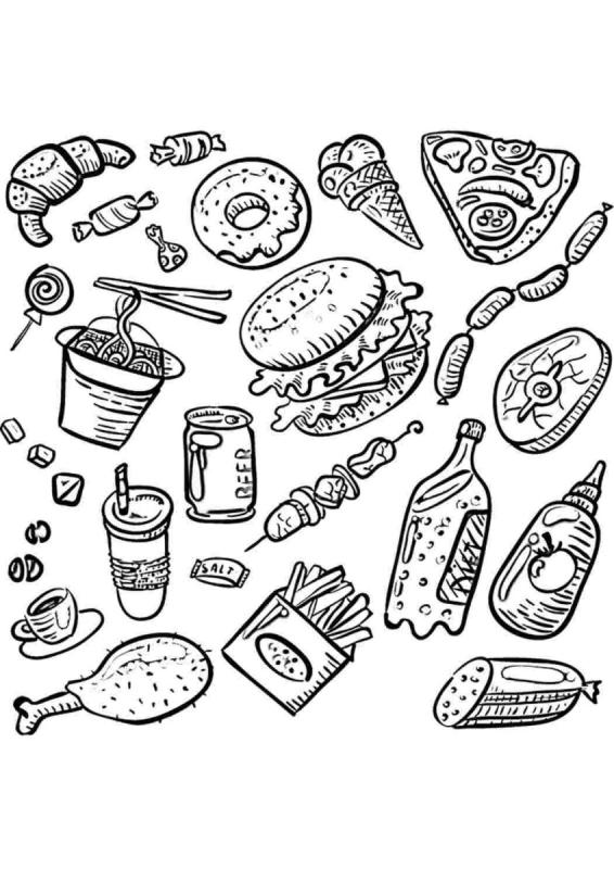 Раскраска полезные и вредные продукты