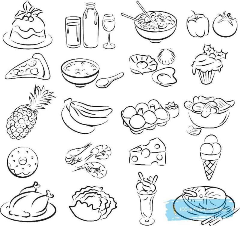 Полезная и вредная еда раскраска