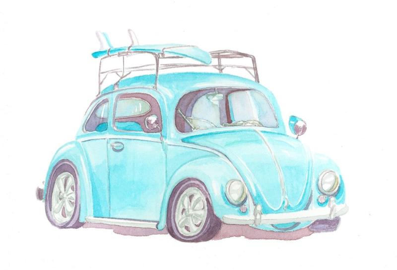 Новогодняя машинка акварель