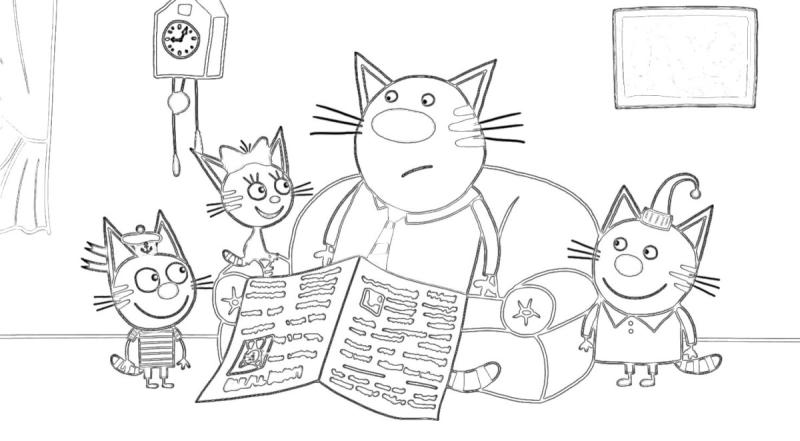 Карамелька три кота раскраска