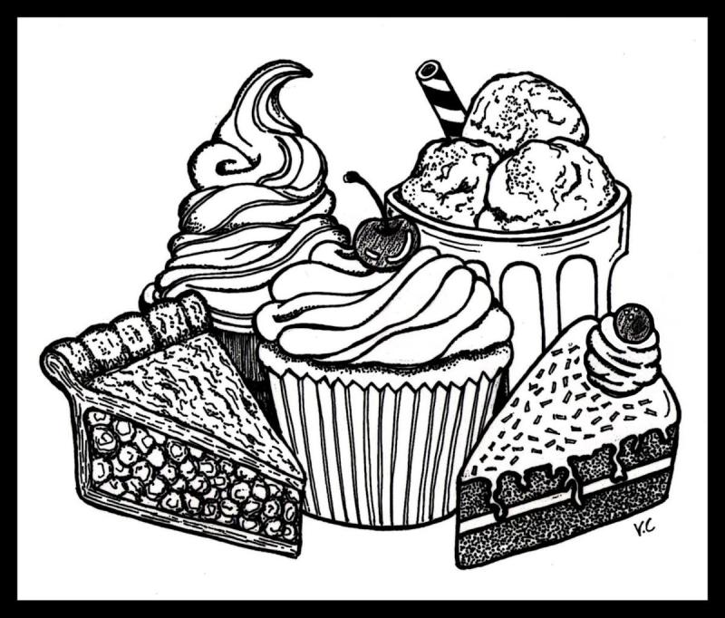 Раскраски тортики и пирожные