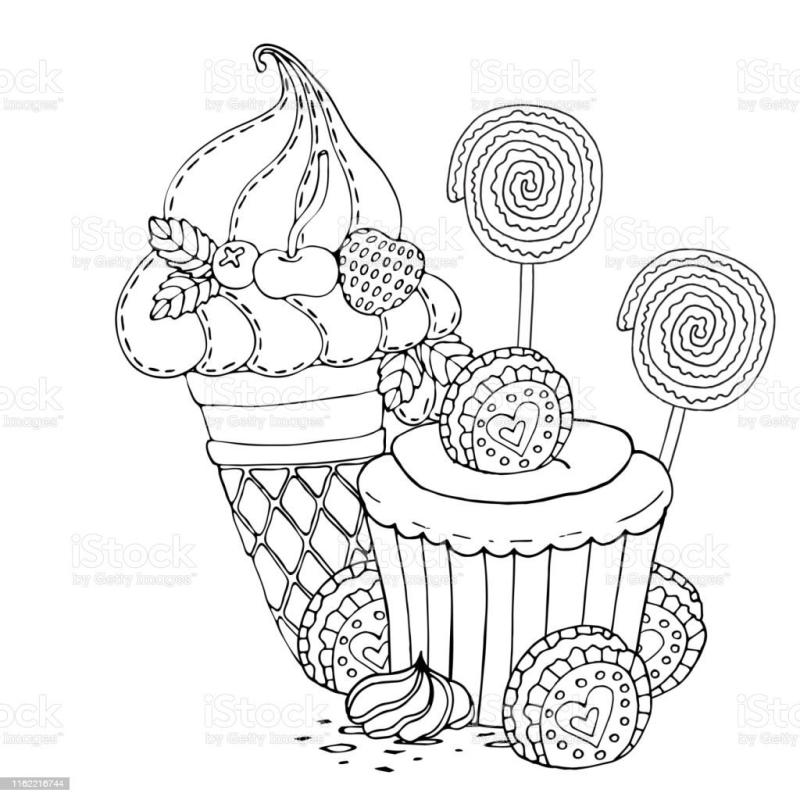 Раскраска кексики и мороженое