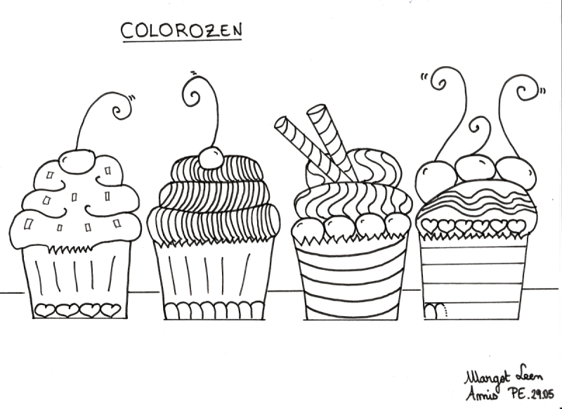 Раскраски тортики и пирожные