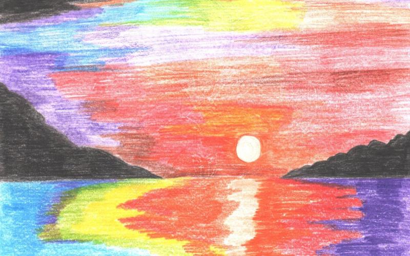 Закат рисунок карандашом