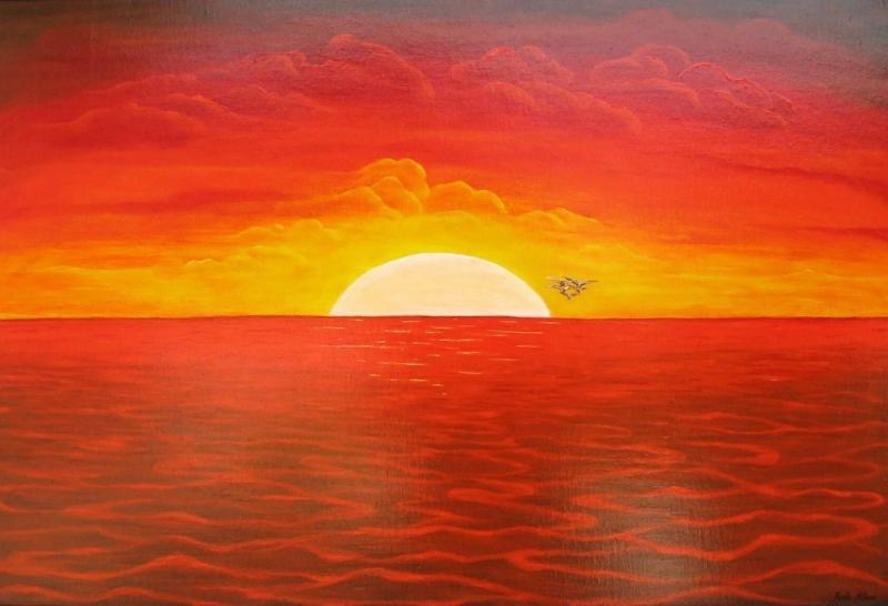 Закат рисунок красками