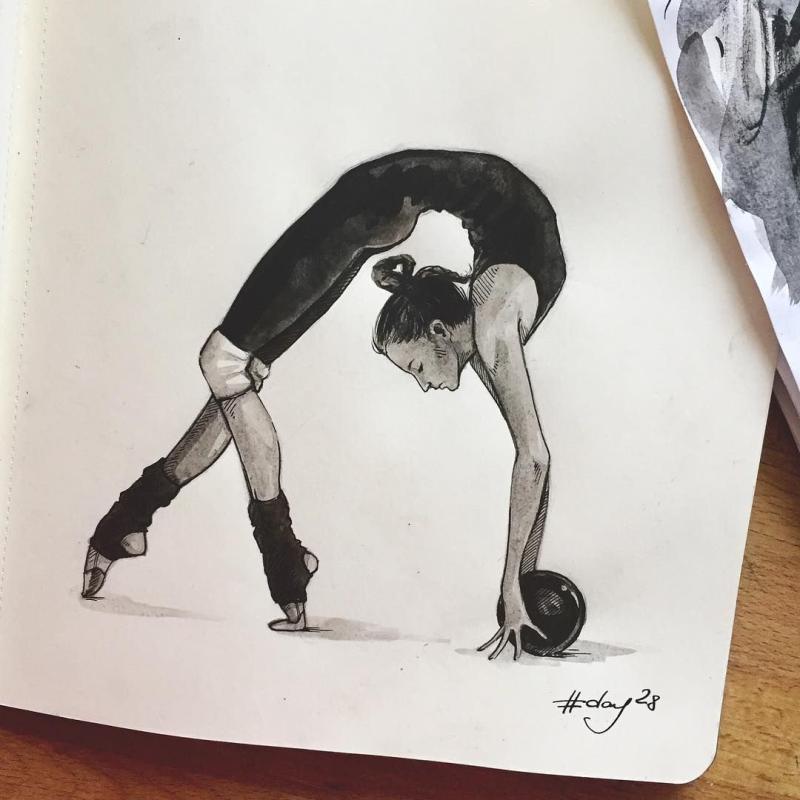 Гимнастка рисунок карандашом