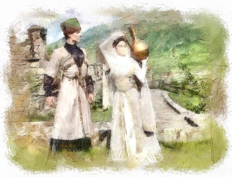 Горы акварель в круге