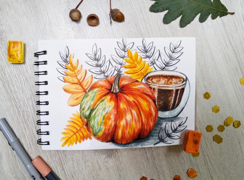 Осенний скетч маркерами