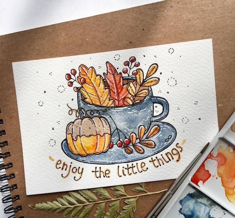 Осенние открытки акварелью