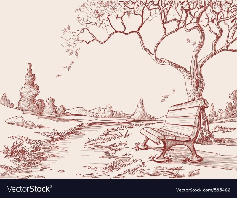 Пейзаж парка карандашом