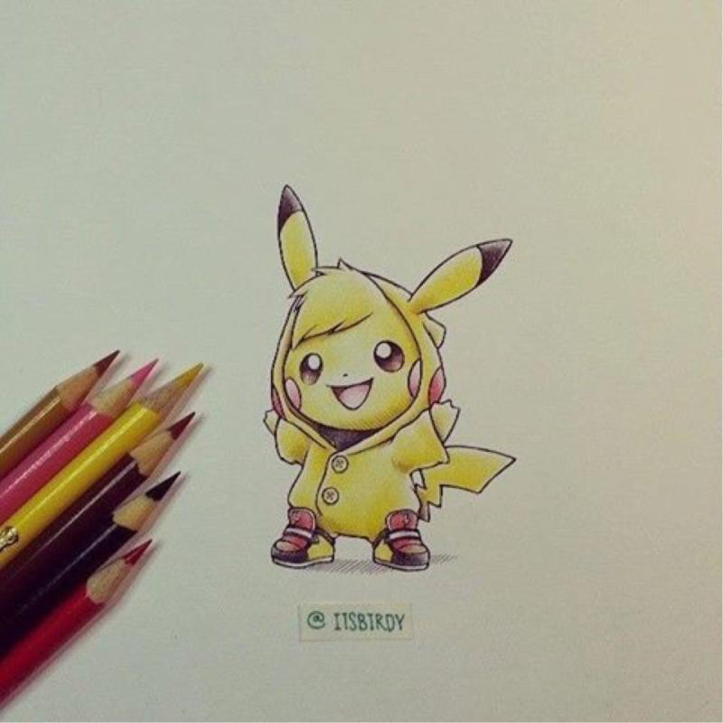 Пикачу цветными карандашами