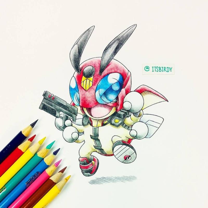 Пикачу цветными карандашами