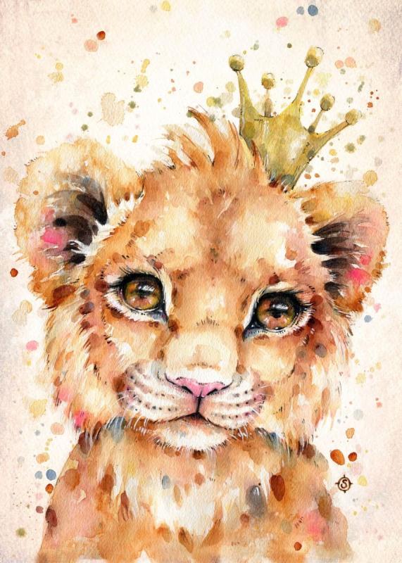 Львенок акварель
