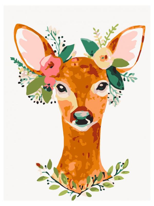Олень с цветами
