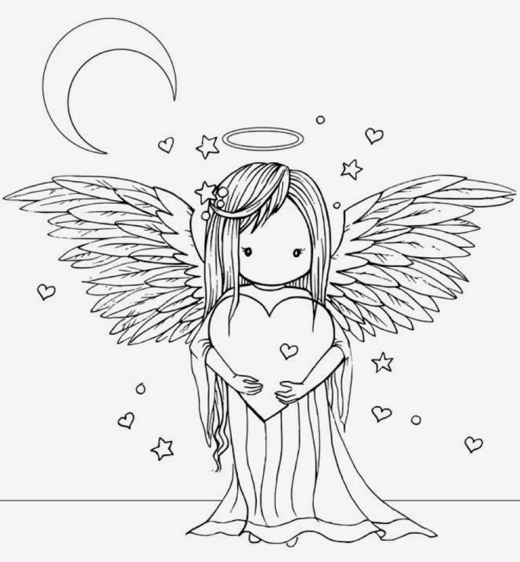 Раскраски ангелов с крыльями красивые