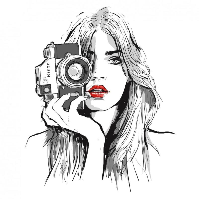 Нарисованная девушка с фотоаппаратом