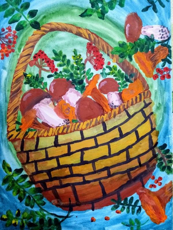 Нарисовать корзину с грибами