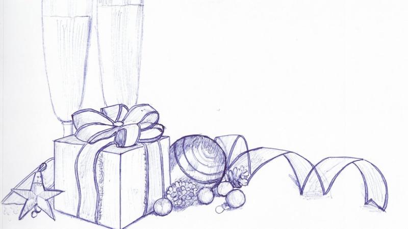 Новогодний натюрморт карандашом
