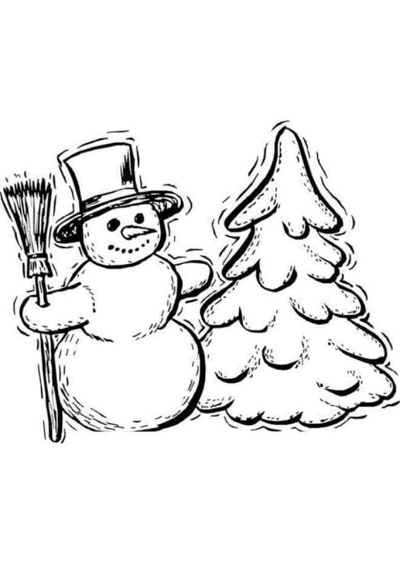 Снеговик с елкой раскраска