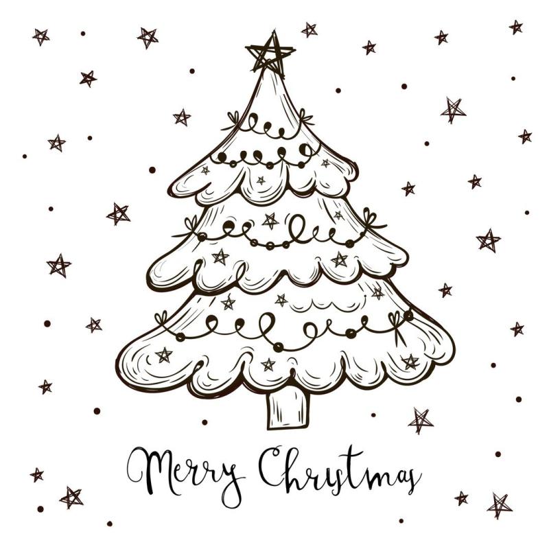 Черно белая открытка с новым годом