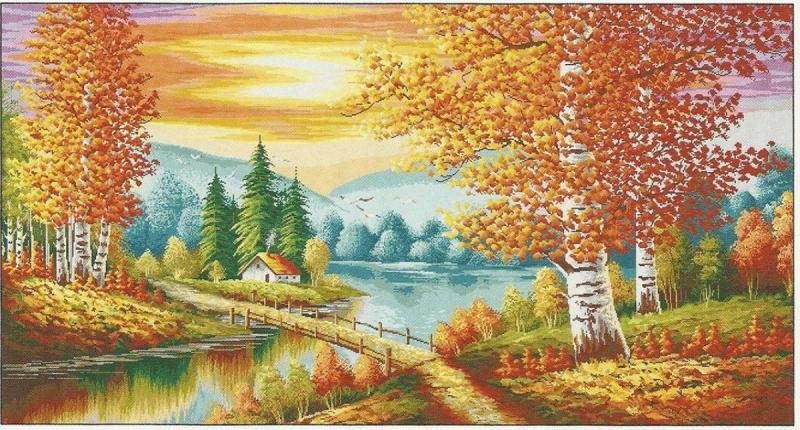 Осенний пейзаж гуашью