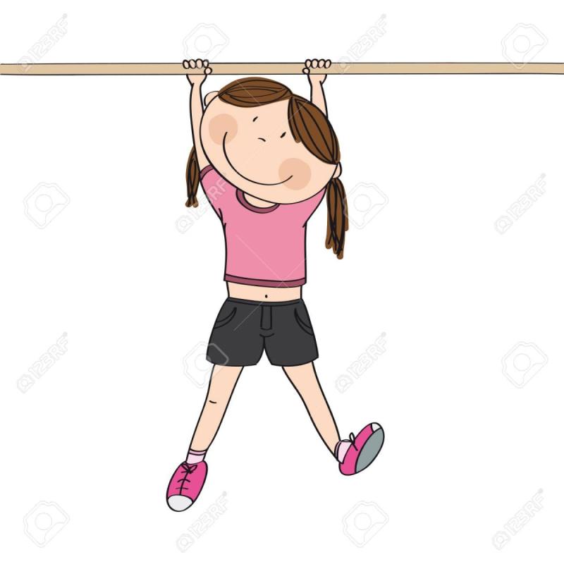 Девочка висит на турнике