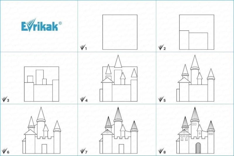 Как нарисовать замок поэтапно