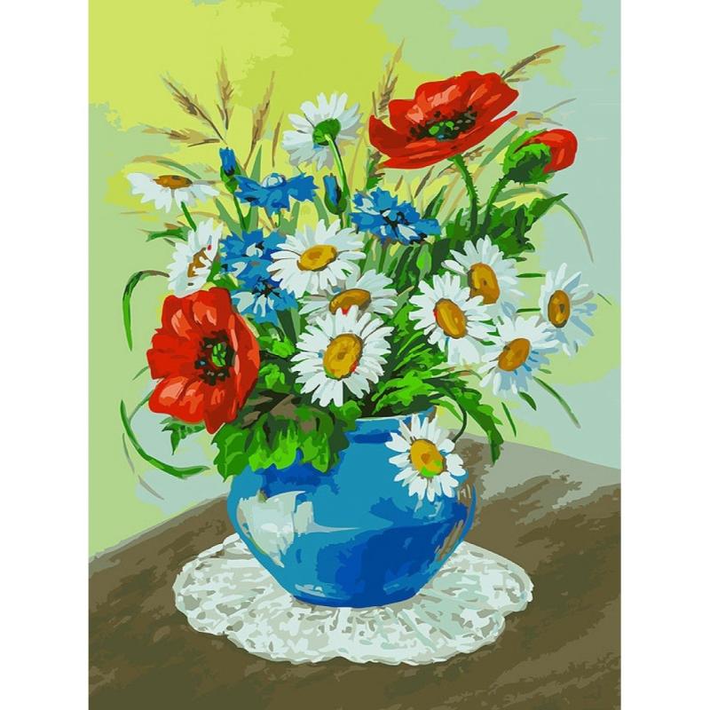 Картина маслом объемные ромашки