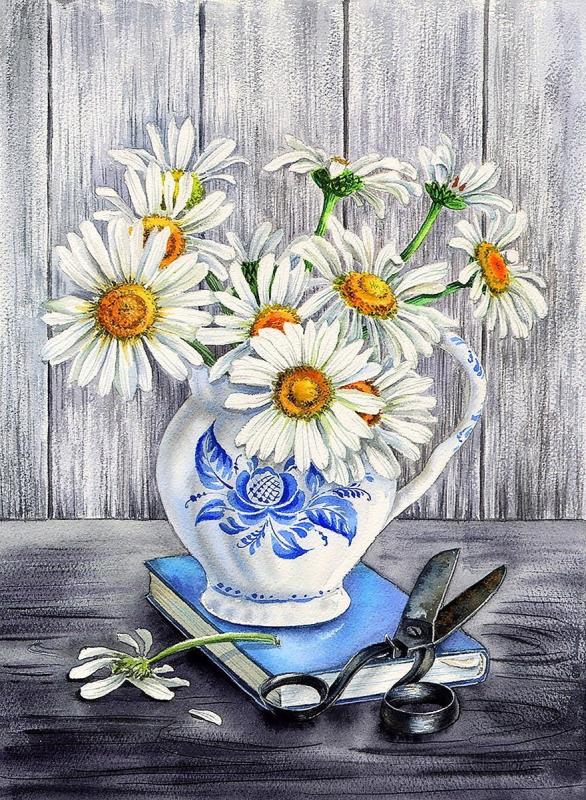 Картина ромашки у реки