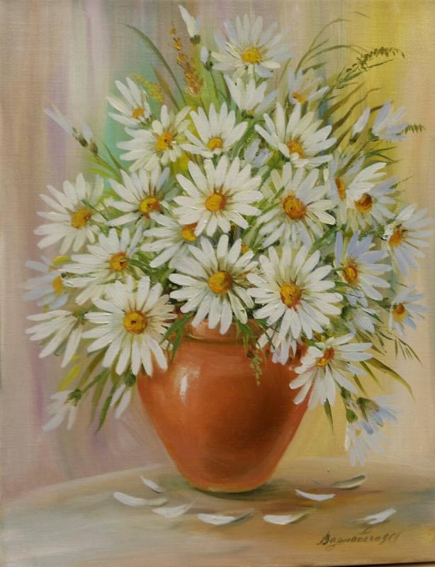 Ромашки акрилом на холсте