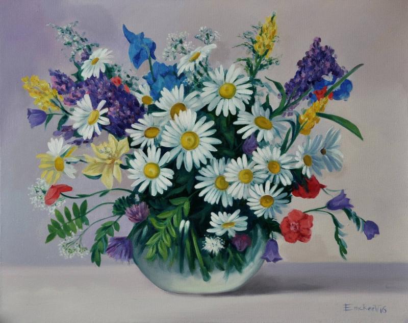 Ромашки в вазе рисунок76