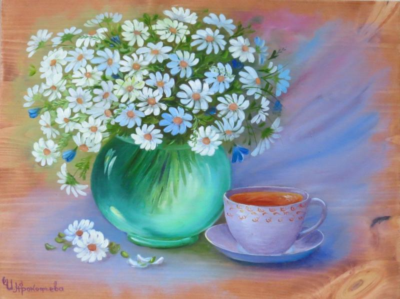 Ромашки напечатанные на холсте