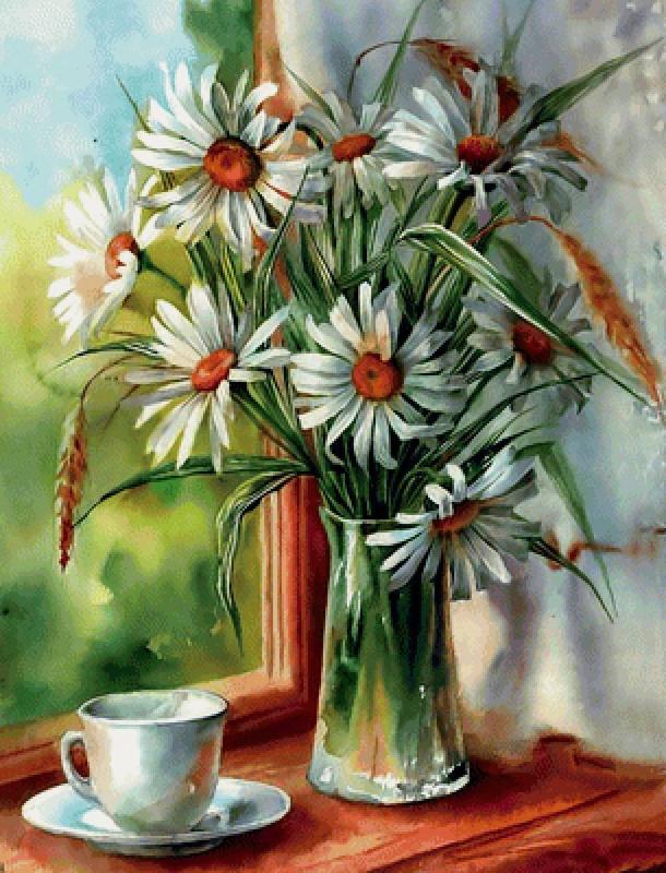 Ваза с ромашками без фона