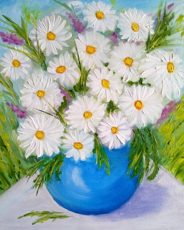 Ромашки в вазе рисунок74