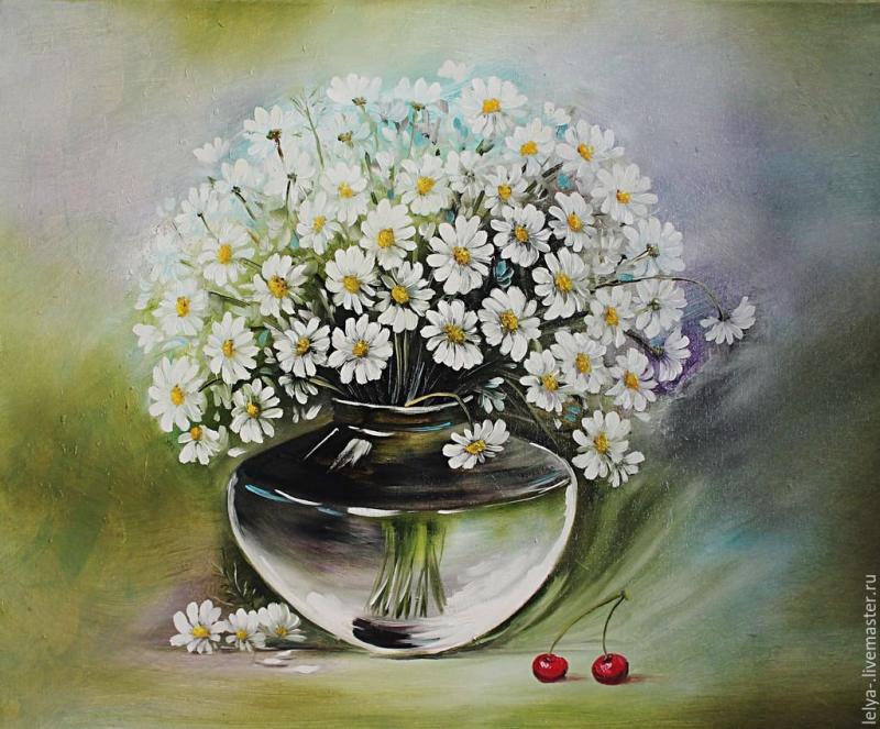 Цветы карандашом в вазе ромашки